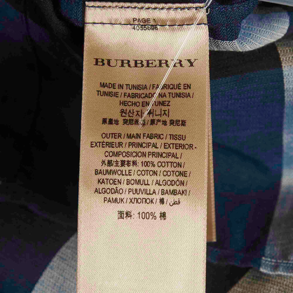 Burberry Blue Checked Cotton Button Up Shirt L