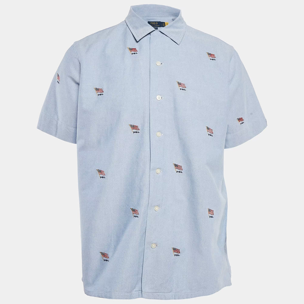 Polo Ralph Lauren Blue Flag Embroidered Cotton Half Sleeve Shirt L