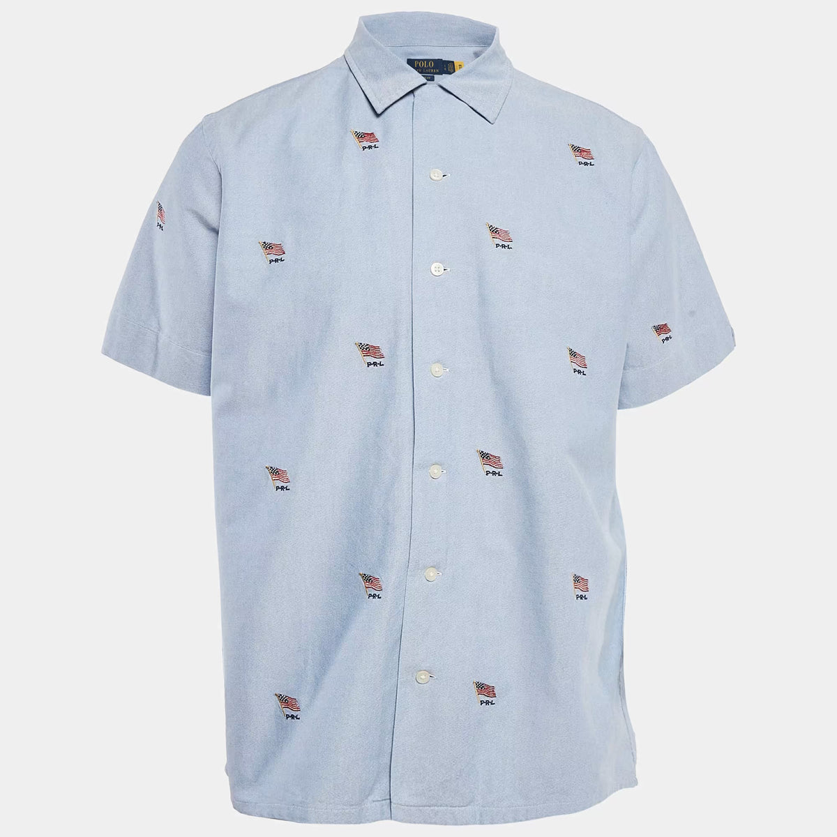 Polo Ralph Lauren Blue Flag Embroidered Cotton Half Sleeve Shirt L