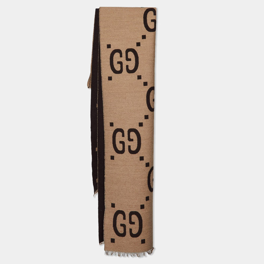Gucci Brown GG Jacquard Wool & Silk Scarf