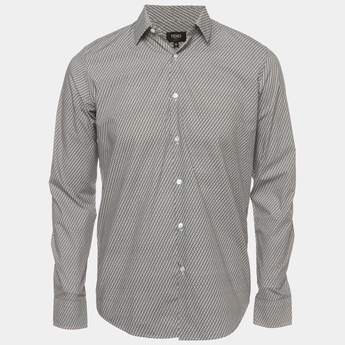 Fendi Monochrome Zucca Print Poplin Button Down Shirt M