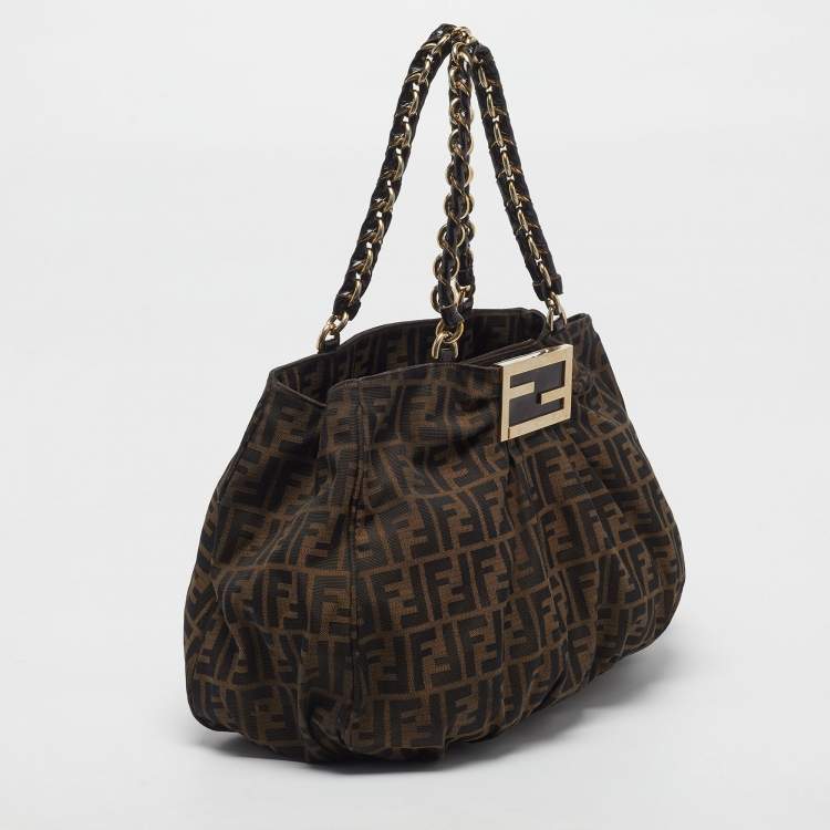 Fendi Mia Large Tobacco Zucca Canvas and Patent Leather Hobo Bag