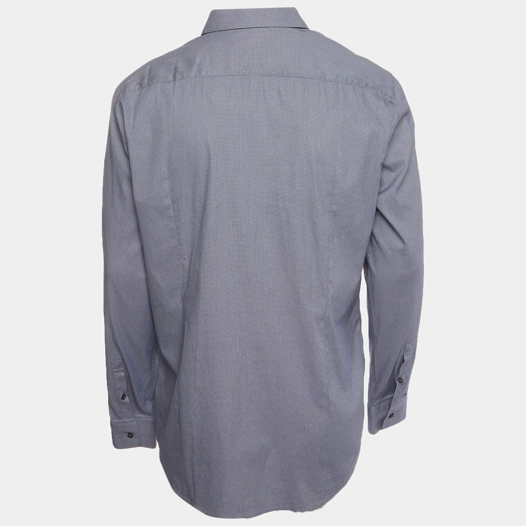 Boss By Hugo Boss Blue Textured Cotton Blend Slim Fit Isko Shirt XS