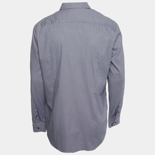 Boss By Hugo Boss Blue Textured Cotton Blend Slim Fit Isko Shirt XS