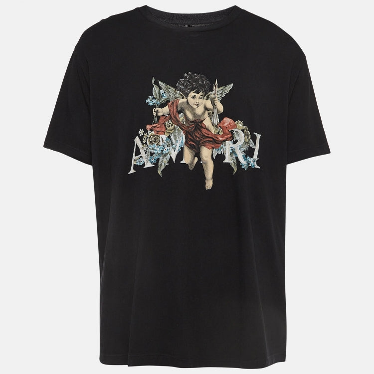 Amiri Black Cherub Printed Cotton Knit Crew Neck Tshirt XL