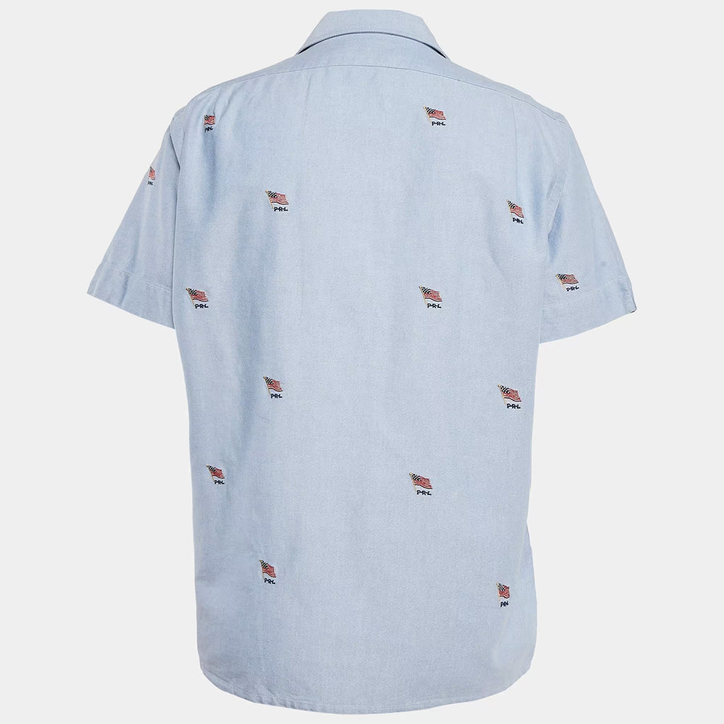 Polo Ralph Lauren Blue Flag Embroidered Cotton Half Sleeve Shirt L