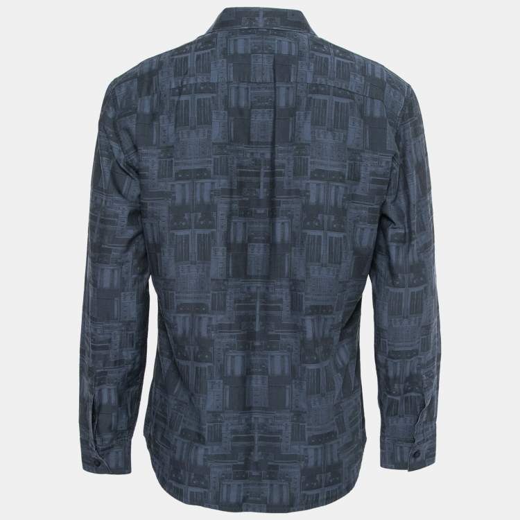 Givenchy Dark Blue Printed Cotton Button Front Shirt XL
