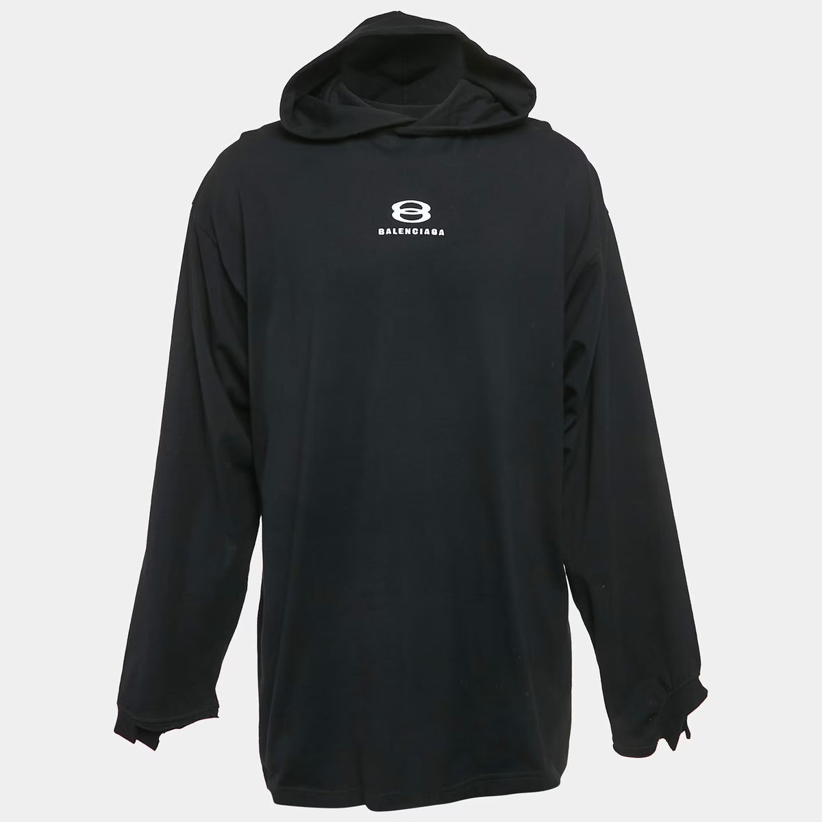 Balenciaga Black Logo Embroidery Cotton Knit Oversized Hoodie M