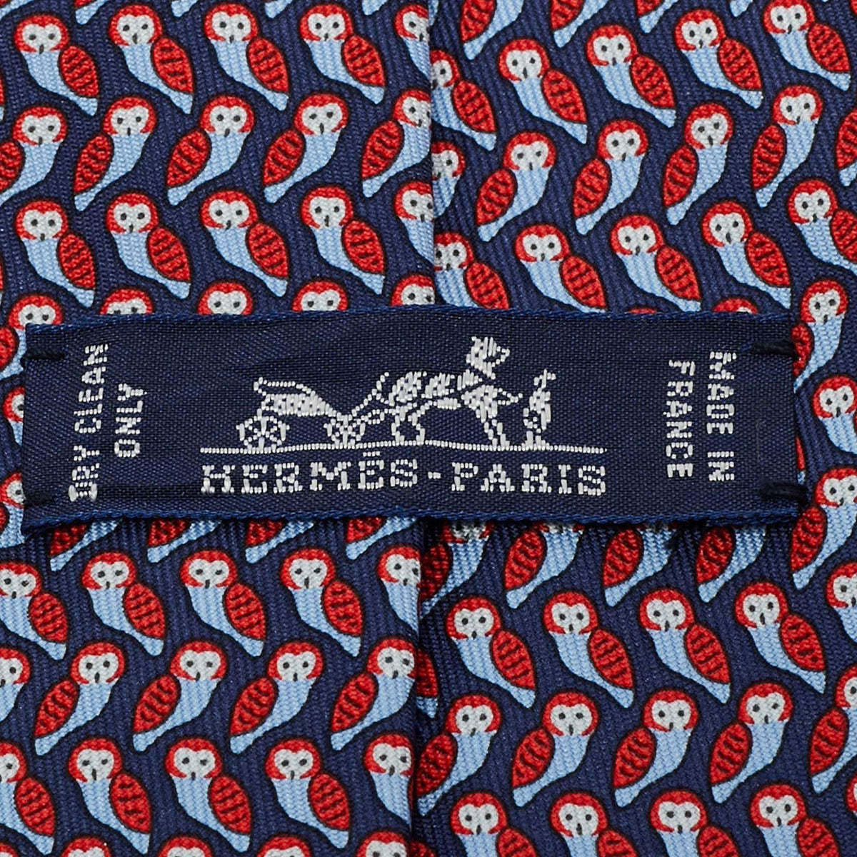 Hermes Blue/Red Chouette Alors Silk Classic Tie
