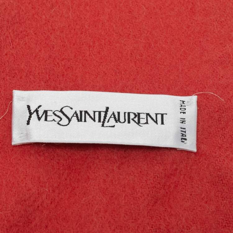 Yves Saint Laurent Peach Red Wool Fringed Muffler