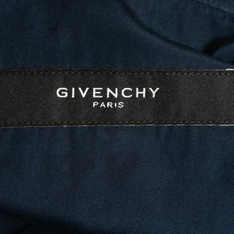 Givenchy Navy Blue Cotton Star-Embroidered Collar Button Front Shirt M