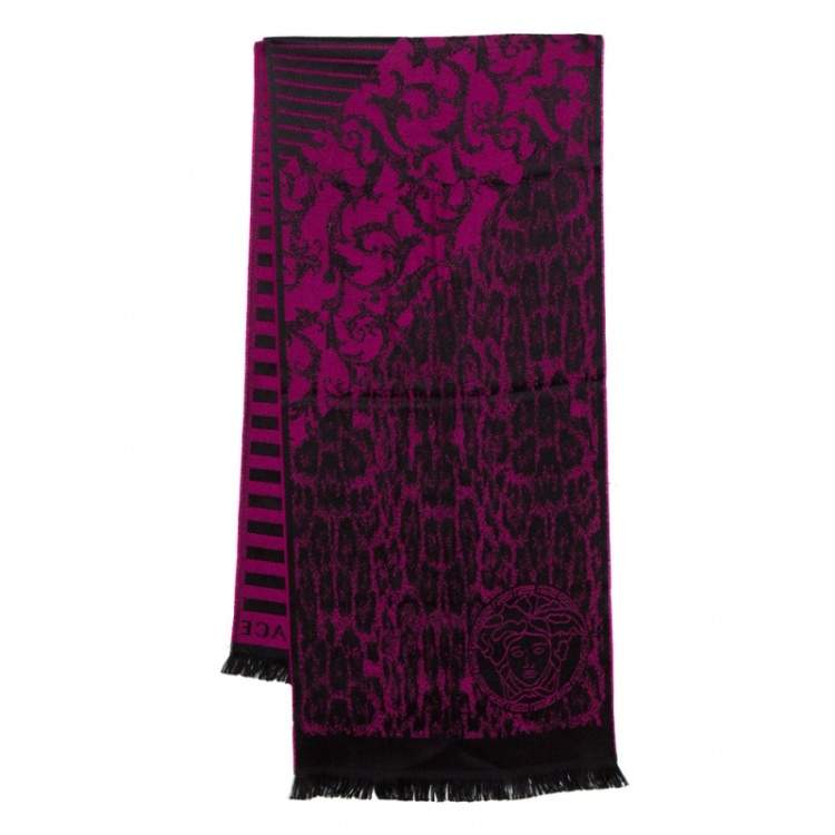 Versace Purple Striped Medusa Patterned Wool Scarf