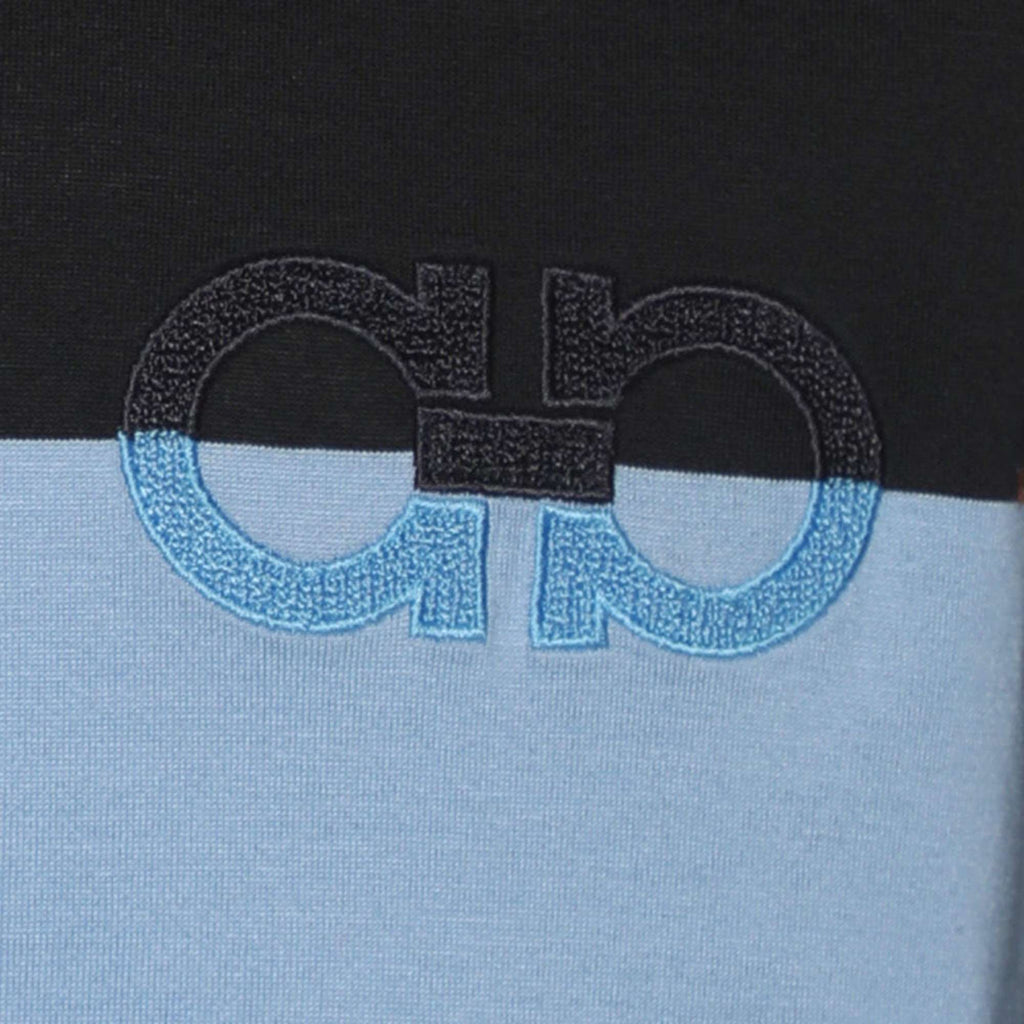 Salvatore Ferragamo Black/Blue Logo Embroidered T-Shirt L