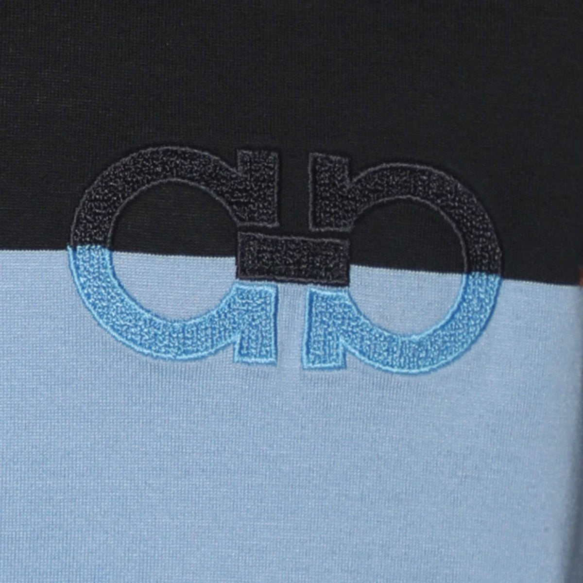Salvatore Ferragamo Black/Blue Logo Embroidered T-Shirt L