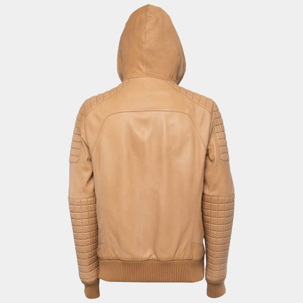 Balmain Beige Lambskin Leather Hooded Jacket 2XL