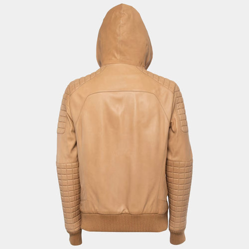 Balmain Beige Lambskin Leather Hooded Jacket 2XL