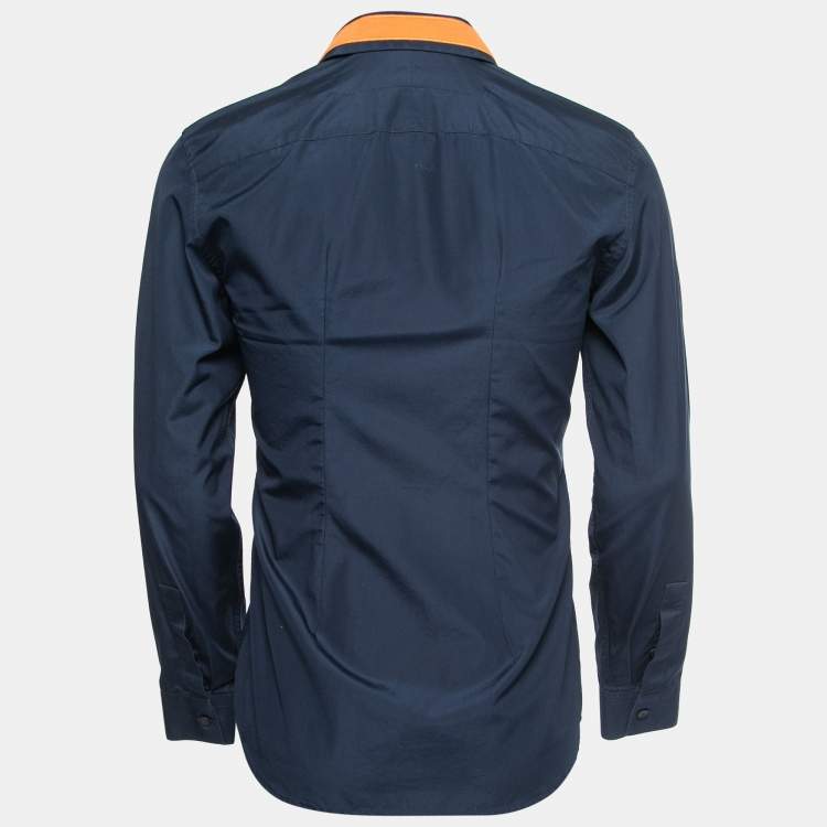 Givenchy Navy Blue Cotton Star-Embroidered Collar Button Front Shirt M
