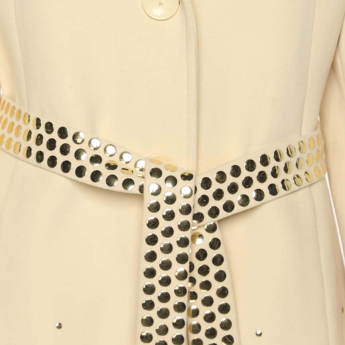 Roberto Cavalli Cream Wool Blend Belted Studded Trench Coat L