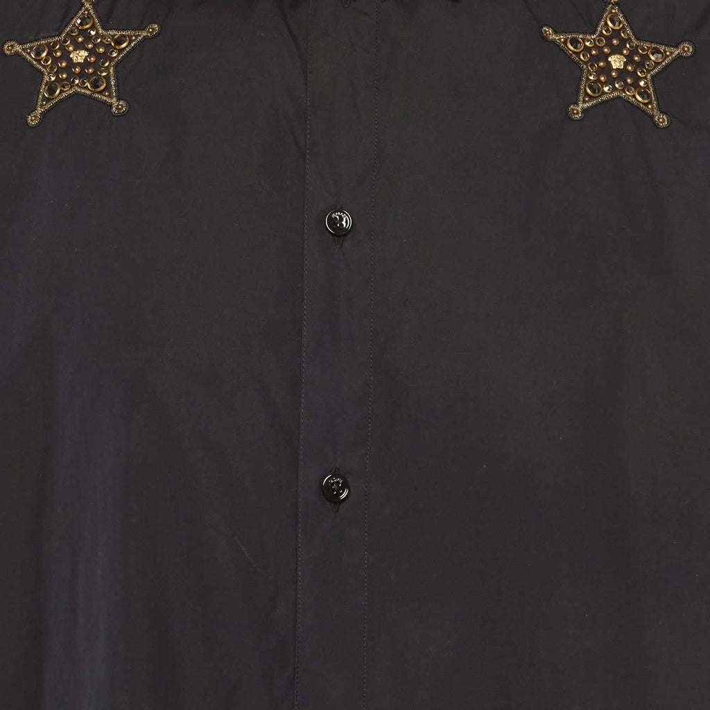 Versace Black Cotton Embellished Long Sleeve Shirt XS