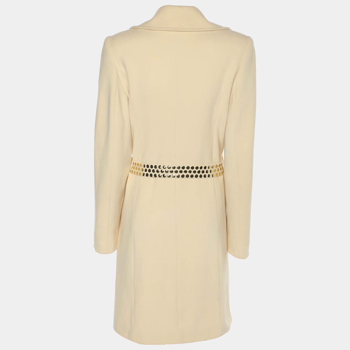 Roberto Cavalli Cream Wool Blend Belted Studded Trench Coat L