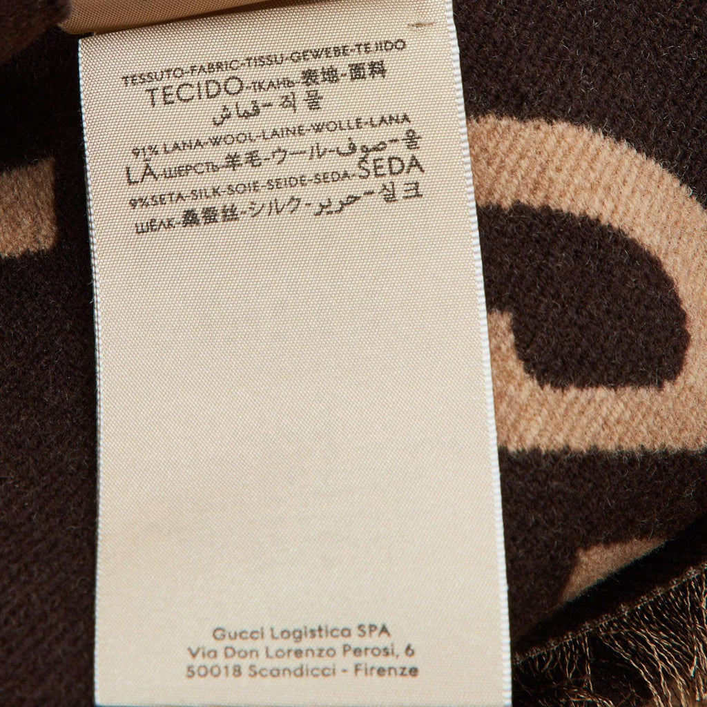 Gucci Brown GG Jacquard Wool & Silk Scarf