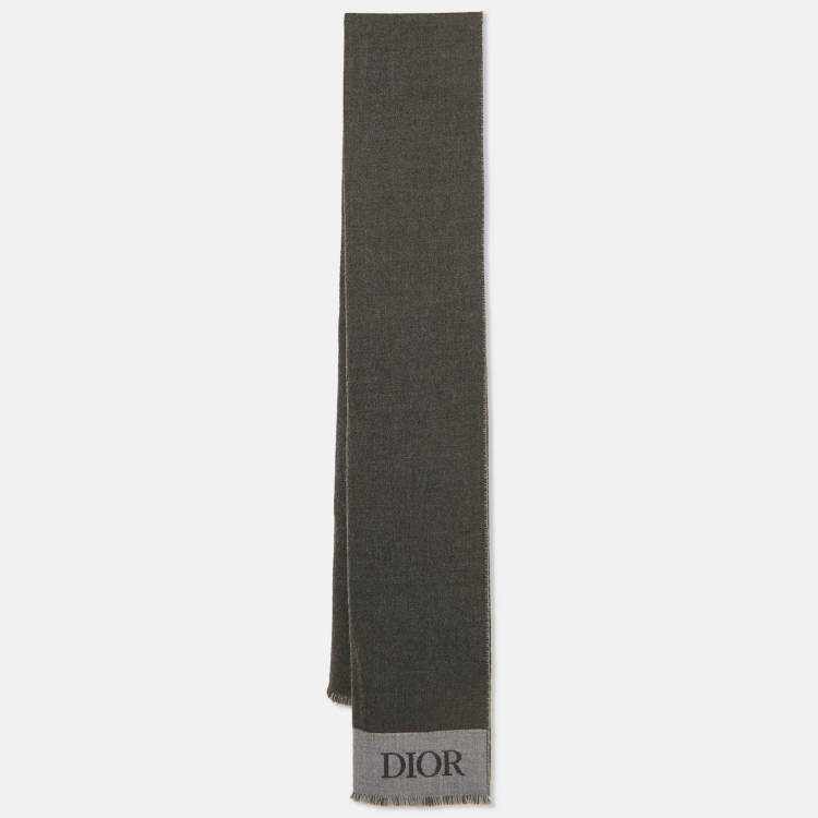 Dior Homme Grey Logo Intarsia Wool Scarf