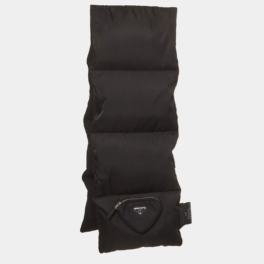 Prada Black Padded Re-Nylon and Wool Triangle Logo Scarf