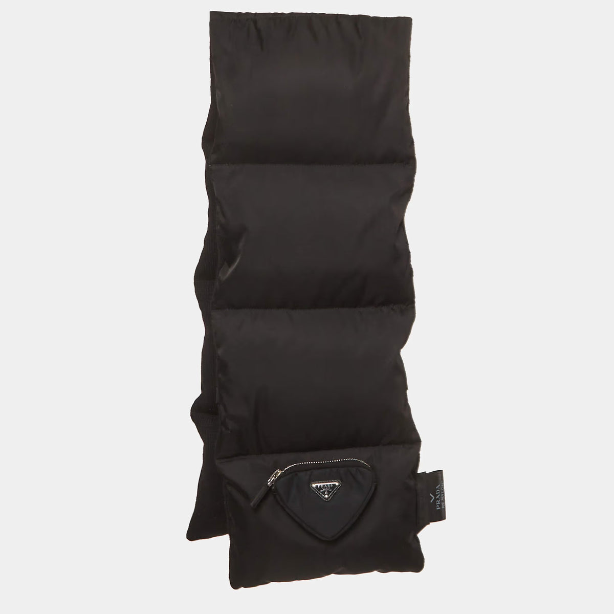 Prada Black Padded Re-Nylon and Wool Triangle Logo Scarf