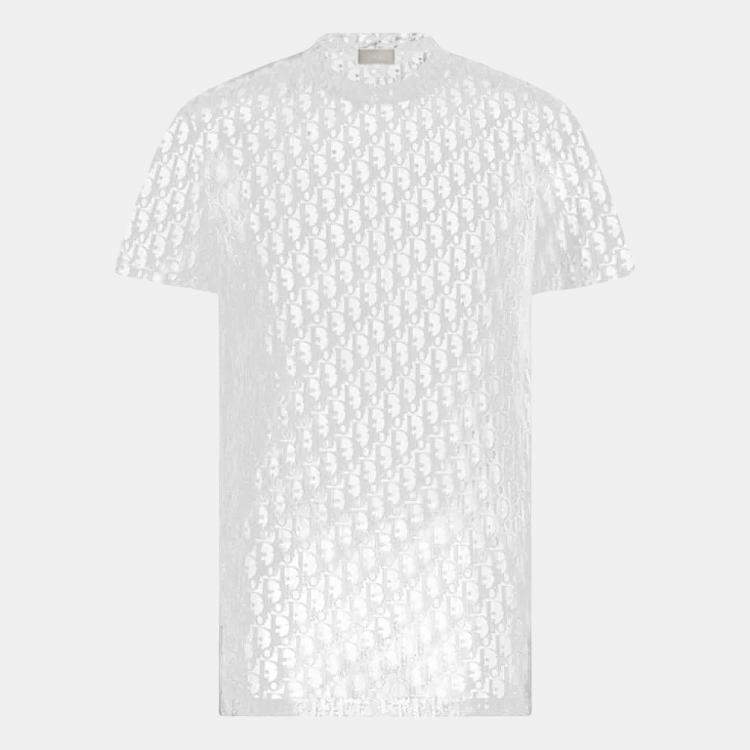 Dior White Oblique Knit Sheer T-Shirt XS