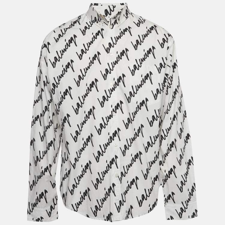 Balenciaga Unisex Monochrome New Scribble Print Cotton Button Down Shirt XS