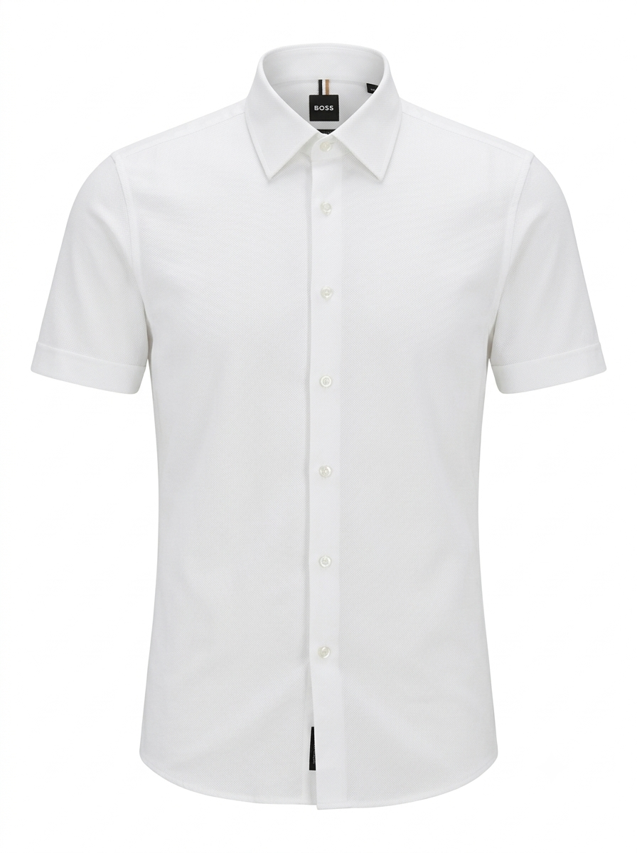 BOSS Tailored Italian Fabric Short-Sleeve Button-Up Shirt - Bright White