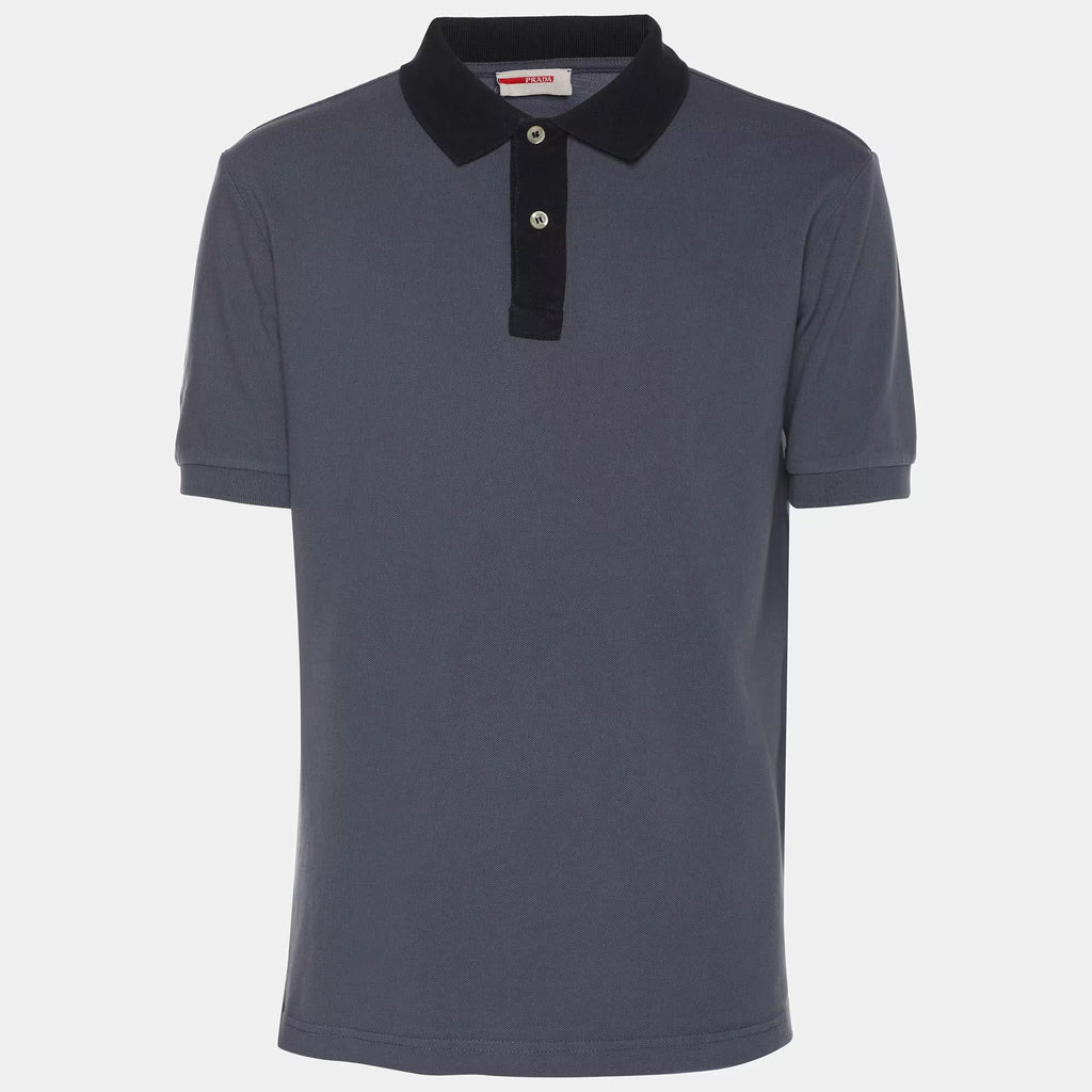 Prada Sport Grey Knit Collar Detail Polo T-Shirt L