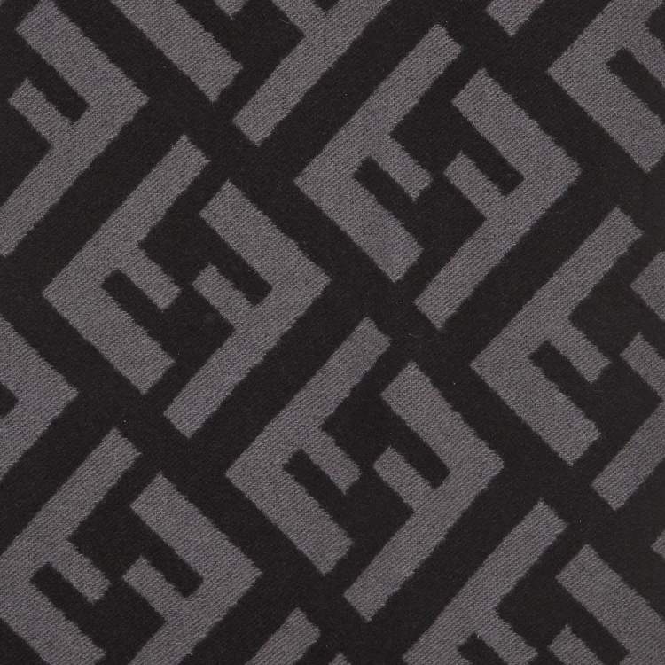 Fendi Grey/Black Zucca Patterned Wool Blend Fringed Scarf