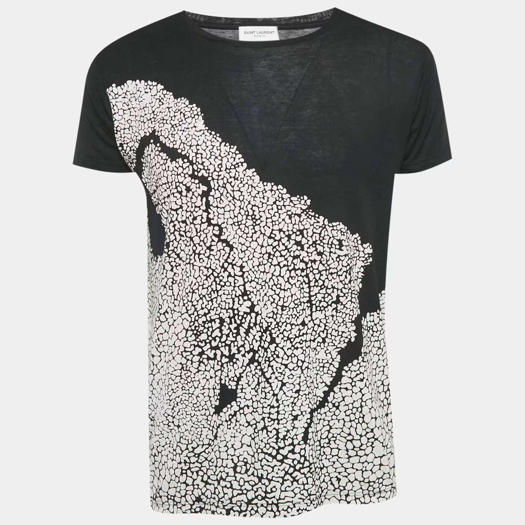Saint Laurent Paris Black Printed Cotton T-Shirt S