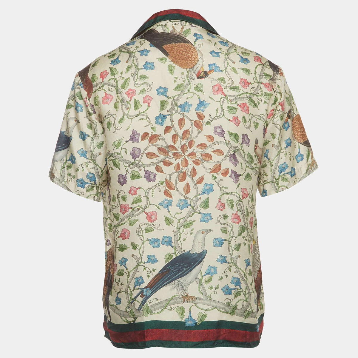 Gucci Cream Birds of Prey Print Silk Bowling Shirt S