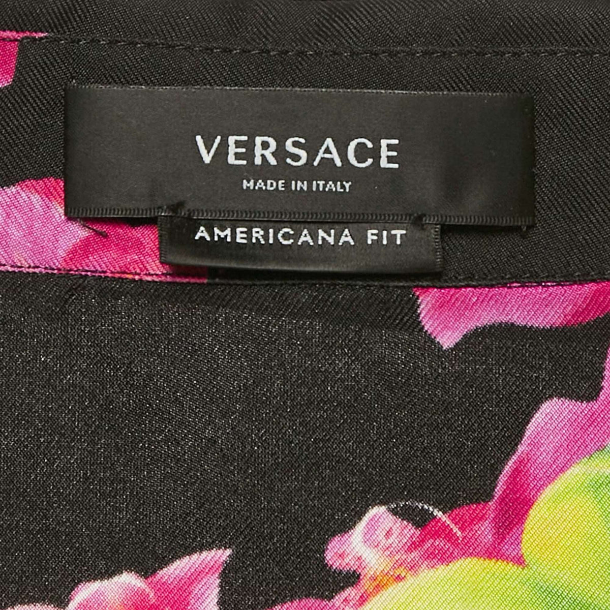 Versace Black/Pink Floral Print Silk American Fit Shirt L