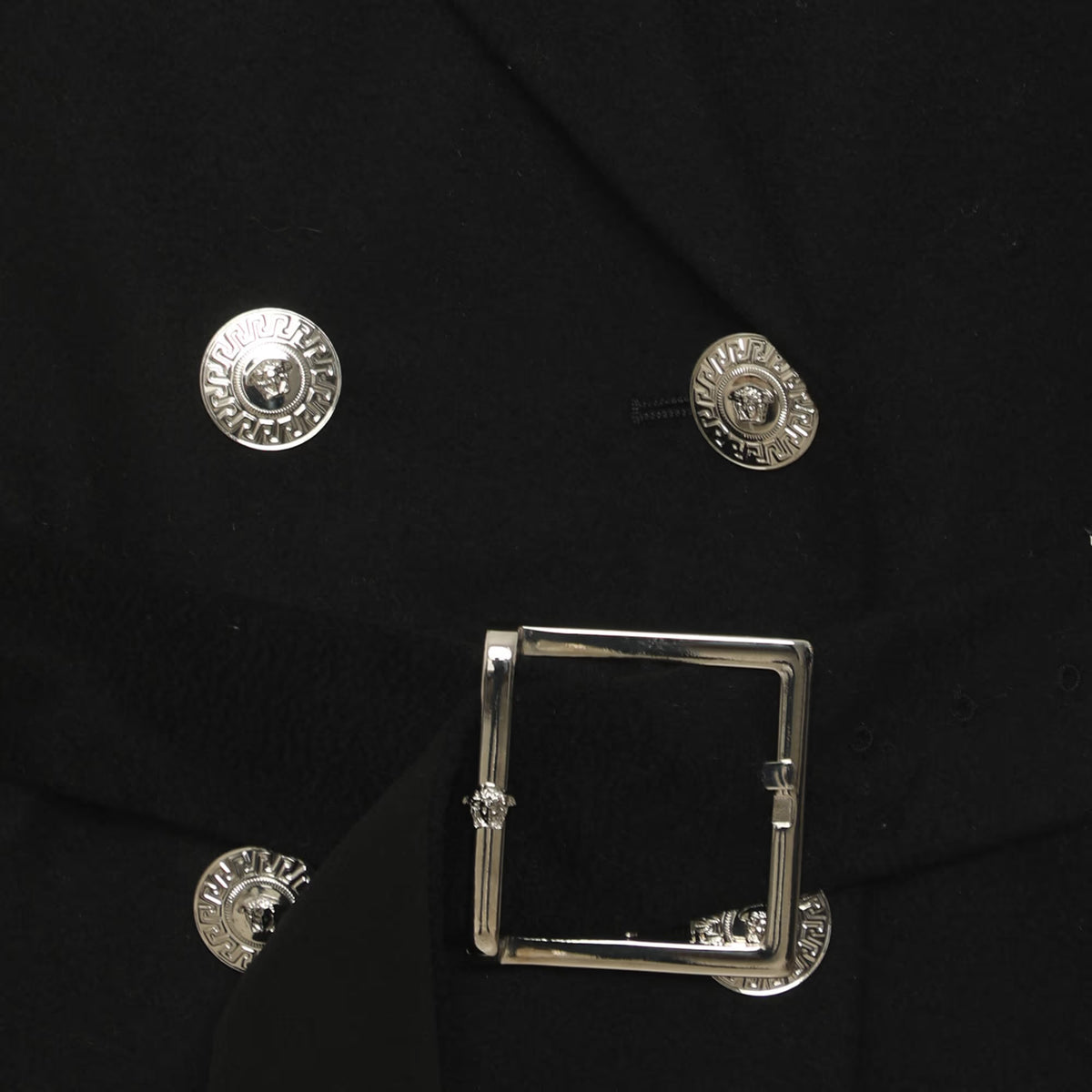 Versace Black Wool Blend Double Breasted Belted Overcoat L