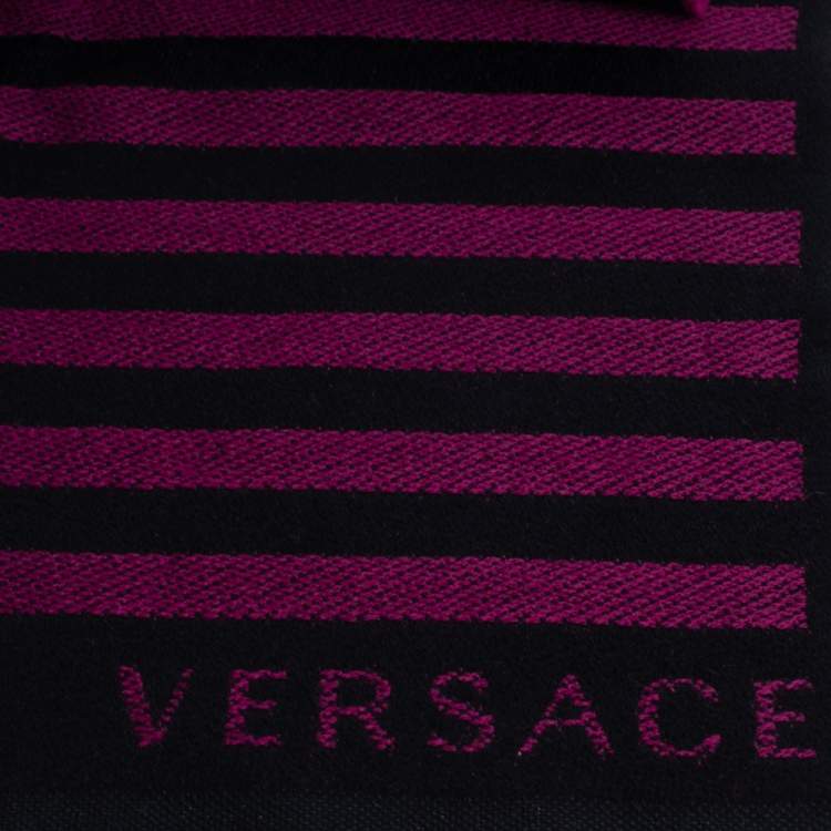 Versace Purple Striped Medusa Patterned Wool Scarf
