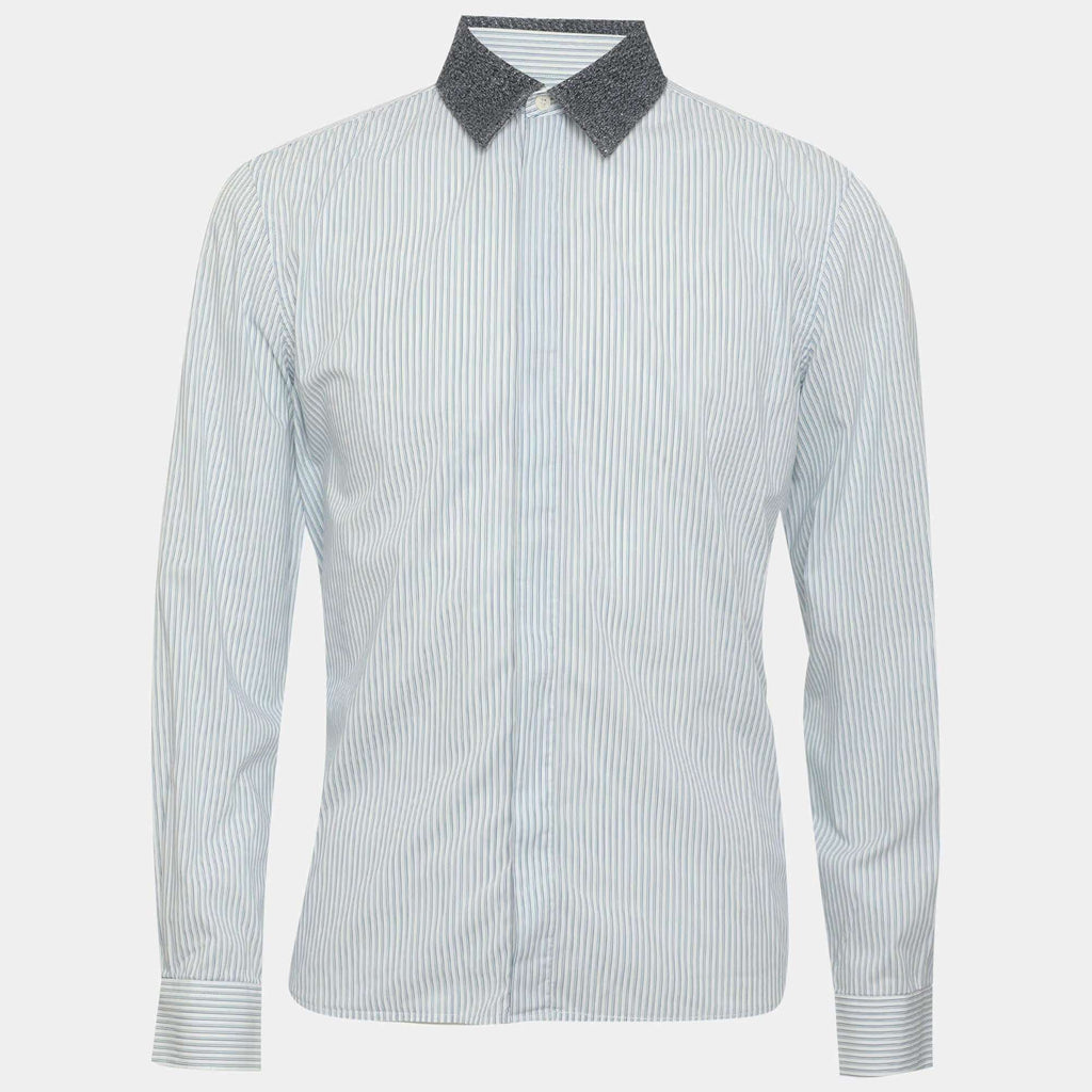 Burberry Blue Pinstriped Stretch Cotton Blend Long Sleeve Tailored Shirt S
