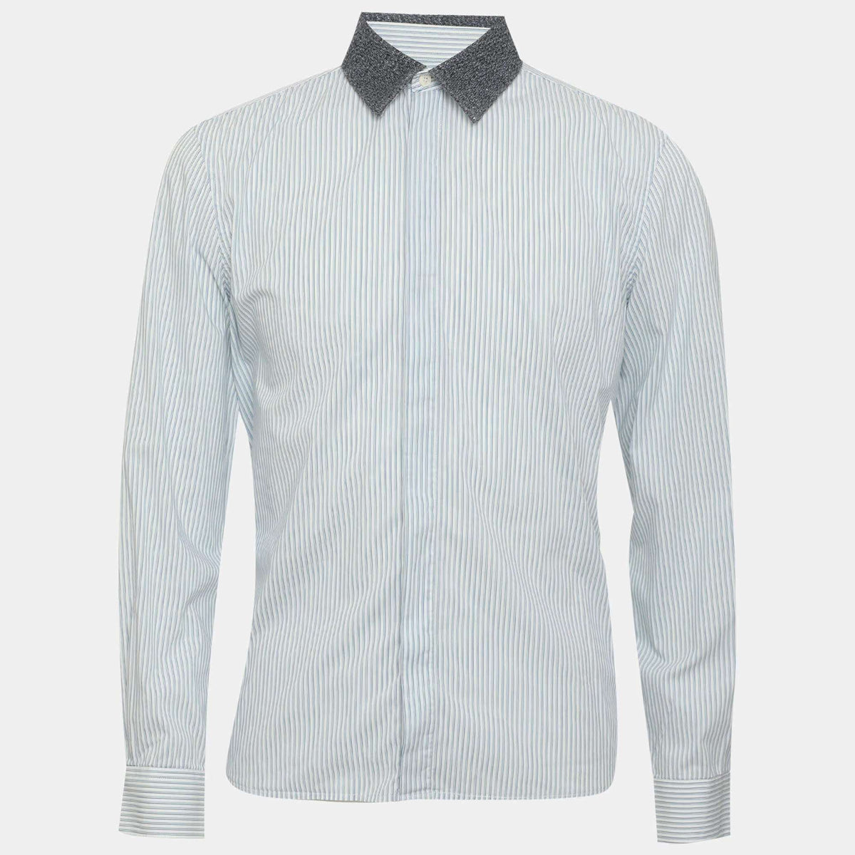 Burberry Blue Pinstriped Stretch Cotton Blend Long Sleeve Tailored Shirt S