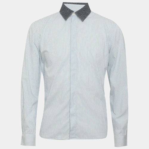 Burberry Blue Pinstriped Stretch Cotton Blend Long Sleeve Tailored Shirt S