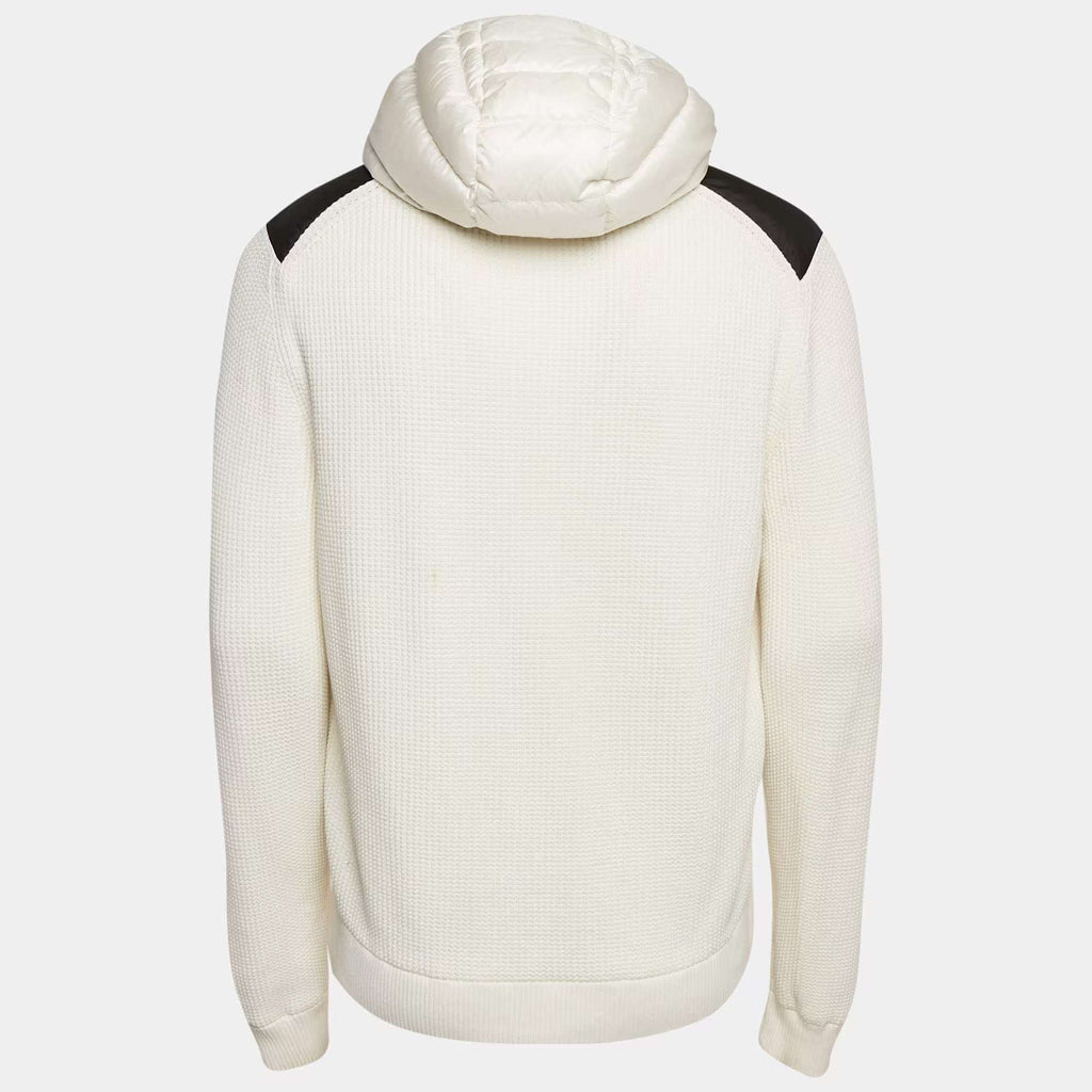 Moncler White Logo Print Cotton Knit and Quilted Nylon Down Jacket L