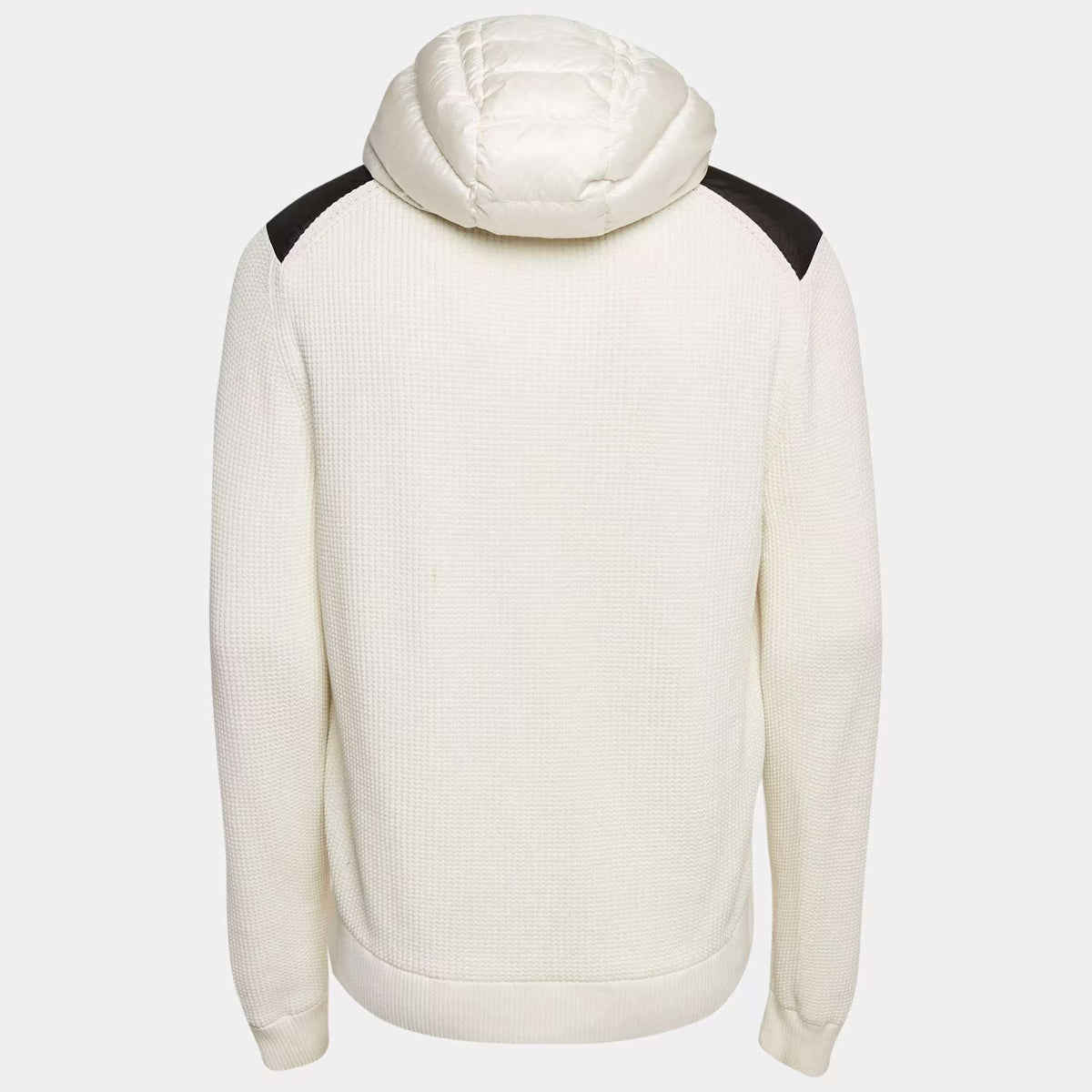 Moncler White Logo Print Cotton Knit and Quilted Nylon Down Jacket L