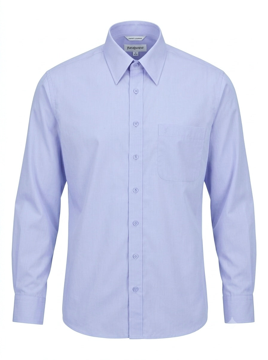 Yves Saint Laurent Embroidered YSL Logo Long-Sleeve Shirt - Periwinkle / Light Lavender Pre-Owned