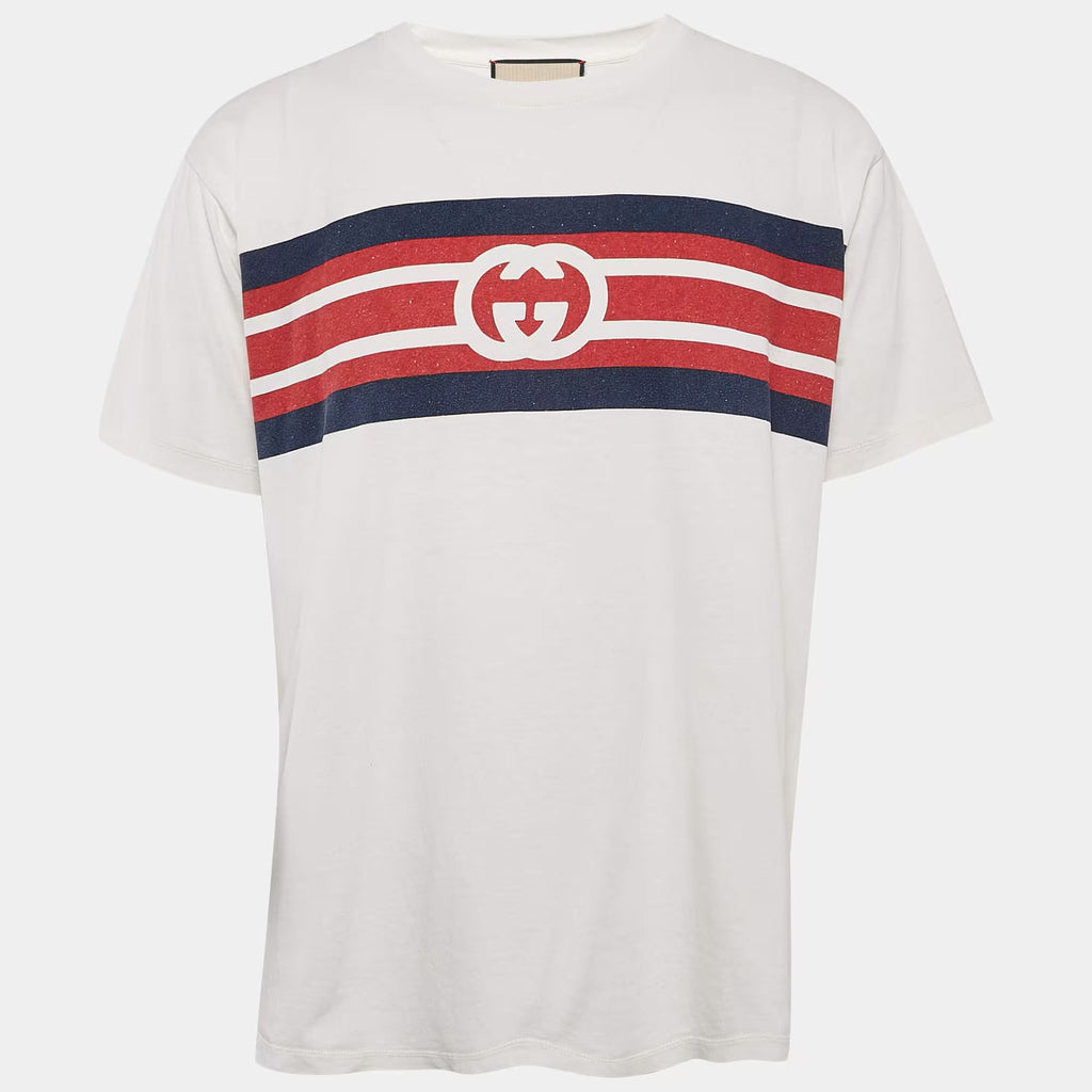 Gucci White Logo Print Jersey Crew Neck T-Shirt S