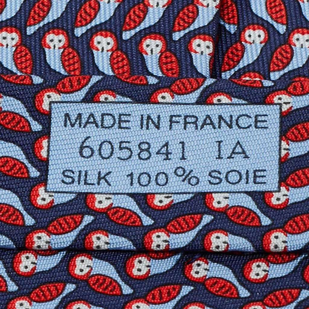 Hermes Blue/Red Chouette Alors Silk Classic Tie