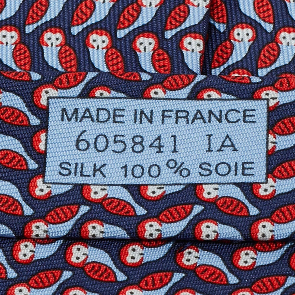 Hermes Blue/Red Chouette Alors Silk Classic Tie