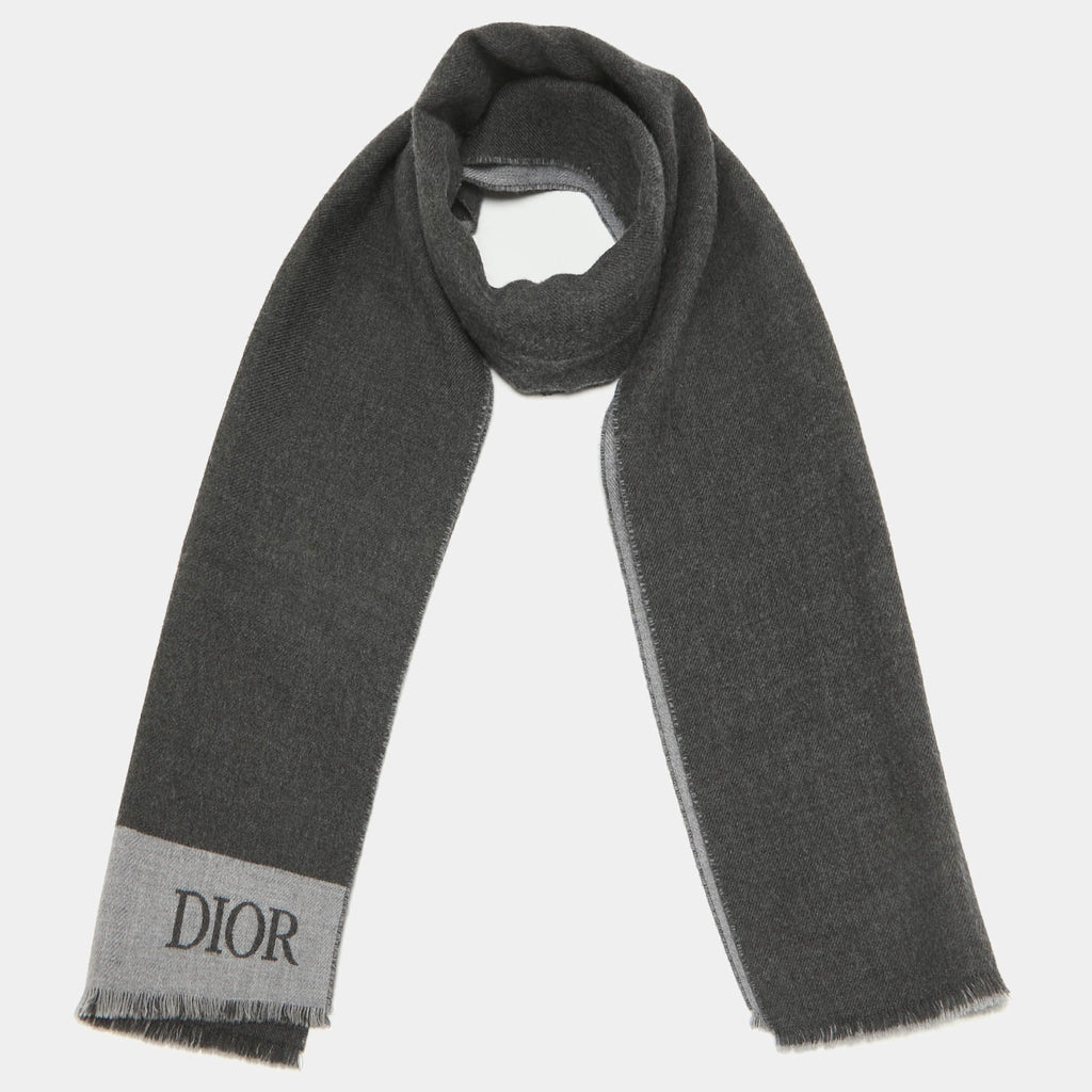 Dior Homme Grey Logo Intarsia Wool Scarf