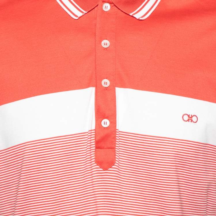 Salvatore Ferragamo Coral Stripe Polo T-Shirt XL
