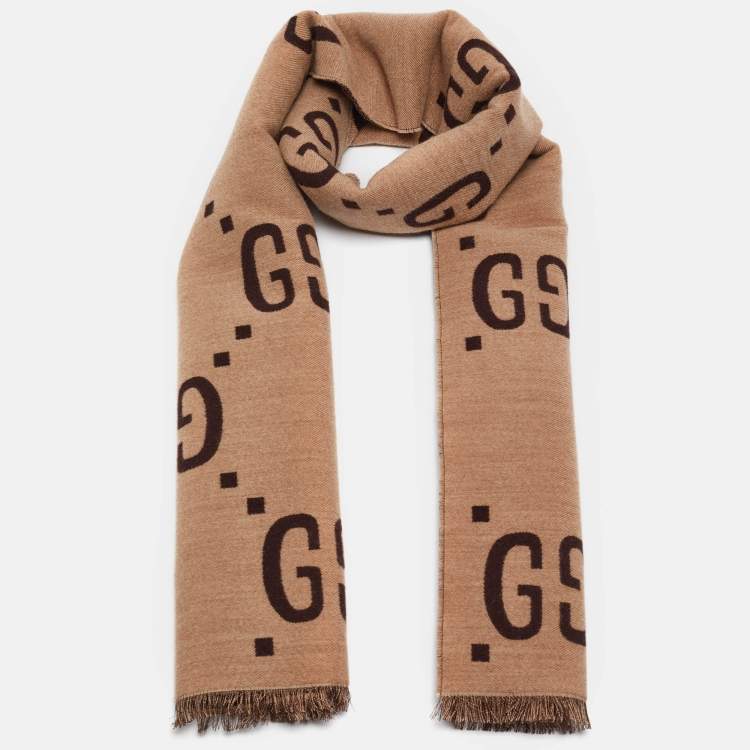 Gucci Beige/Brown GG Jacquard Wool Freedom Scarf